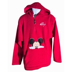 DISNEY COLLECTION Mickey Mouse ‎ Pull Over Long Sleeve Hooded Sweatshirt Red Lg